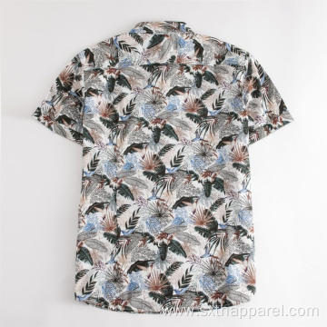 Men's Brown Flowers Pattern Short Sleeve Print Shirt